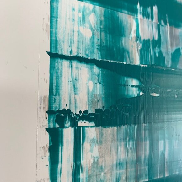 Turquoise Acrylic abstract painting on yupo "Untitled" 11"x14" - Picture 3 of 5